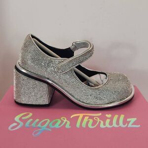 Dolls Kill Desire Me Rhinestone Mary Janes - Silver Women's Size 8 M